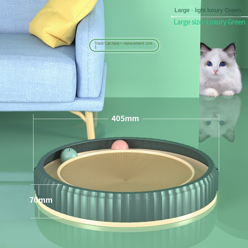 KFX-3403325 Round Cat Scratching Board with Removable Cardboard Pad and Toy Balls for Furniture Protection