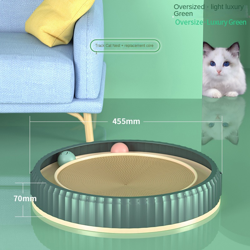 KFX-3403325 Round Cat Scratching Board with Removable Cardboard Pad and Toy Balls for Furniture Protection