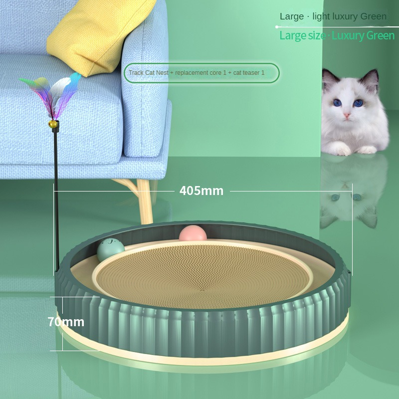 KFX-3403325 Round Cat Scratching Board with Removable Cardboard Pad and Toy Balls for Furniture Protection