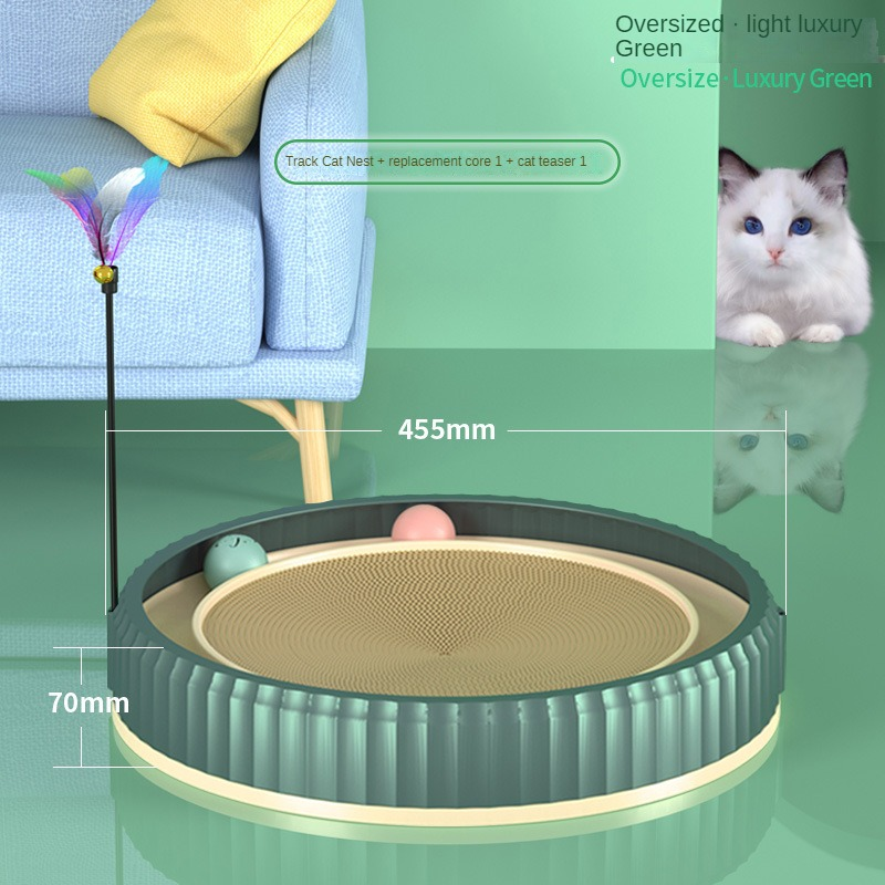KFX-3403325 Round Cat Scratching Board with Removable Cardboard Pad and Toy Balls for Furniture Protection