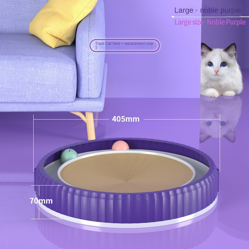 KFX-3403325 Round Cat Scratching Board with Removable Cardboard Pad and Toy Balls for Furniture Protection