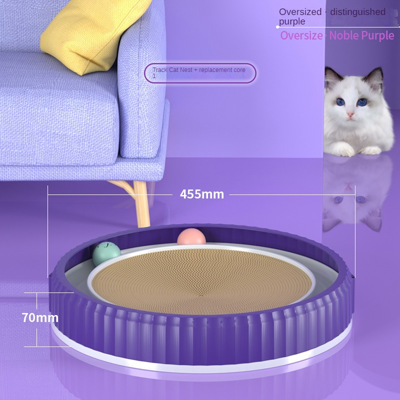 KFX-3403325 Round Cat Scratching Board with Removable Cardboard Pad and Toy Balls for Furniture Protection