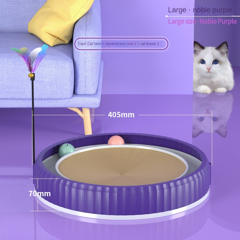 KFX-3403325 Round Cat Scratching Board with Removable Cardboard Pad and Toy Balls for Furniture Protection