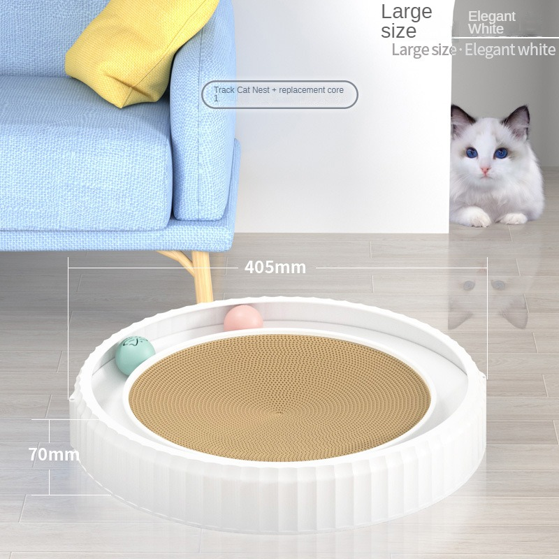 KFX-3403325 Round Cat Scratching Board with Removable Cardboard Pad and Toy Balls for Furniture Protection