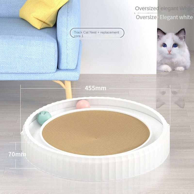 KFX-3403325 Round Cat Scratching Board with Removable Cardboard Pad and Toy Balls for Furniture Protection