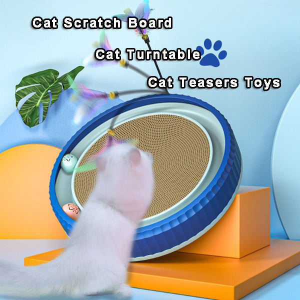 KFX-3403325 Round Cat Scratching Board with Removable Cardboard Pad and Toy Balls for Furniture Protection