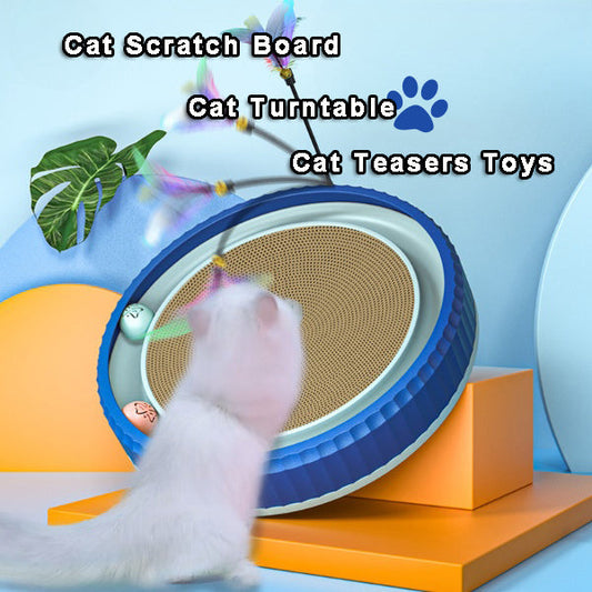 KFX-3403325 Round Cat Scratching Board with Removable Cardboard Pad and Toy Balls for Furniture Protection
