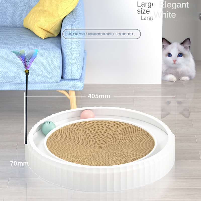 KFX-3403325 Round Cat Scratching Board with Removable Cardboard Pad and Toy Balls for Furniture Protection