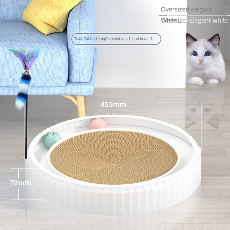 KFX-3403325 Round Cat Scratching Board with Removable Cardboard Pad and Toy Balls for Furniture Protection