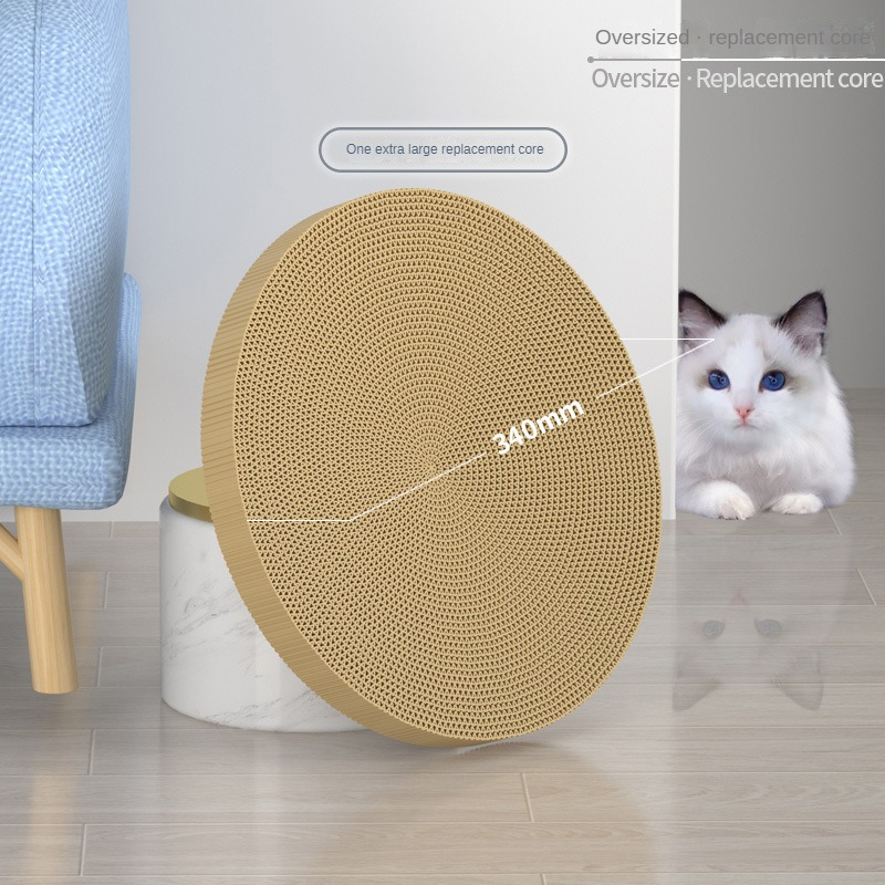 KFX-3403325 Round Cat Scratching Board with Removable Cardboard Pad and Toy Balls for Furniture Protection