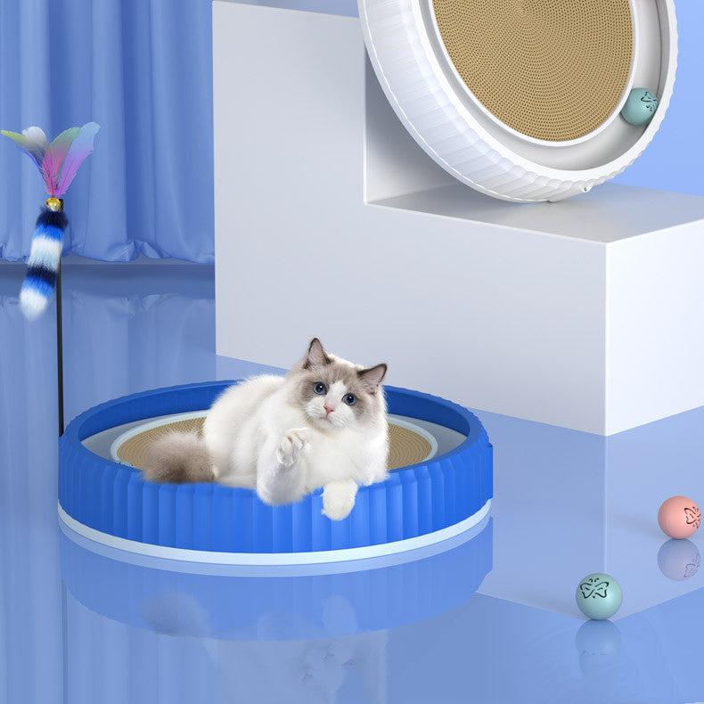 KFX-3403325 Round Cat Scratching Board with Removable Cardboard Pad and Toy Balls for Furniture Protection