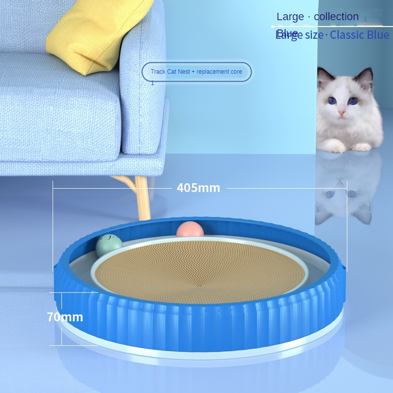 KFX-3403325 Round Cat Scratching Board with Removable Cardboard Pad and Toy Balls for Furniture Protection