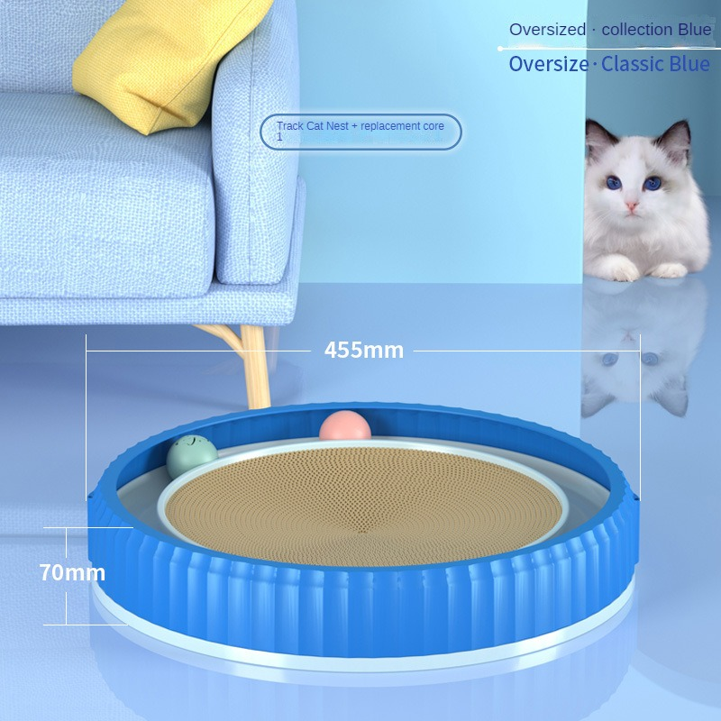 KFX-3403325 Round Cat Scratching Board with Removable Cardboard Pad and Toy Balls for Furniture Protection