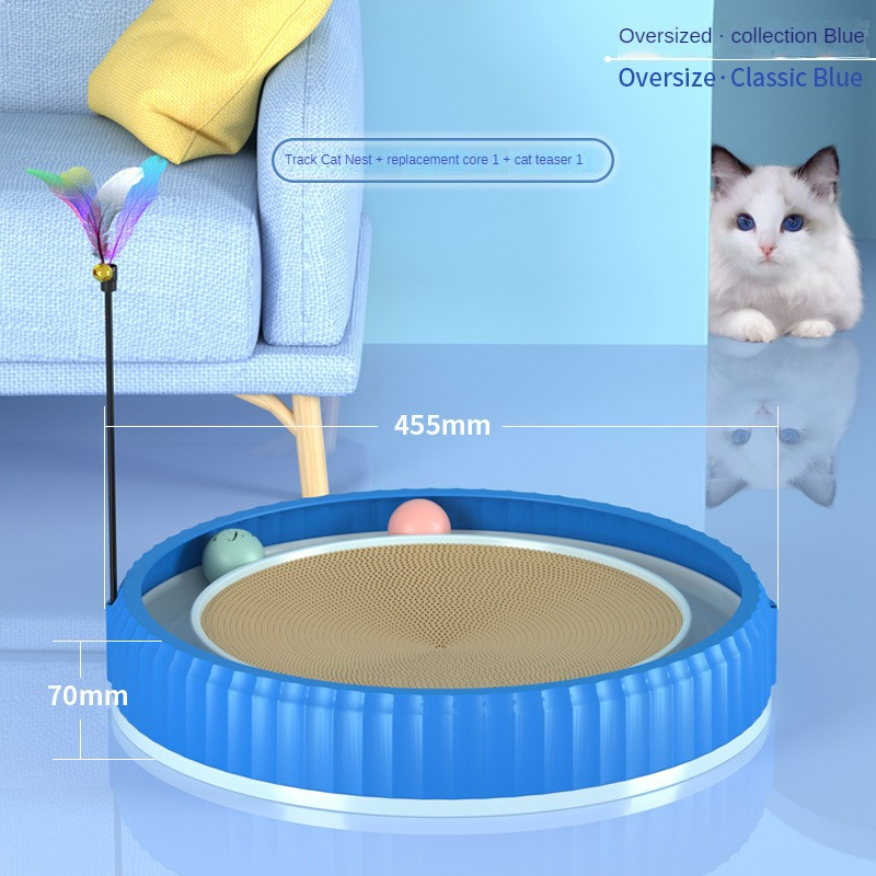 KFX-3403325 Round Cat Scratching Board with Removable Cardboard Pad and Toy Balls for Furniture Protection