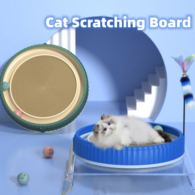 KFX-3403325 Round Cat Scratching Board with Removable Cardboard Pad and Toy Balls for Furniture Protection