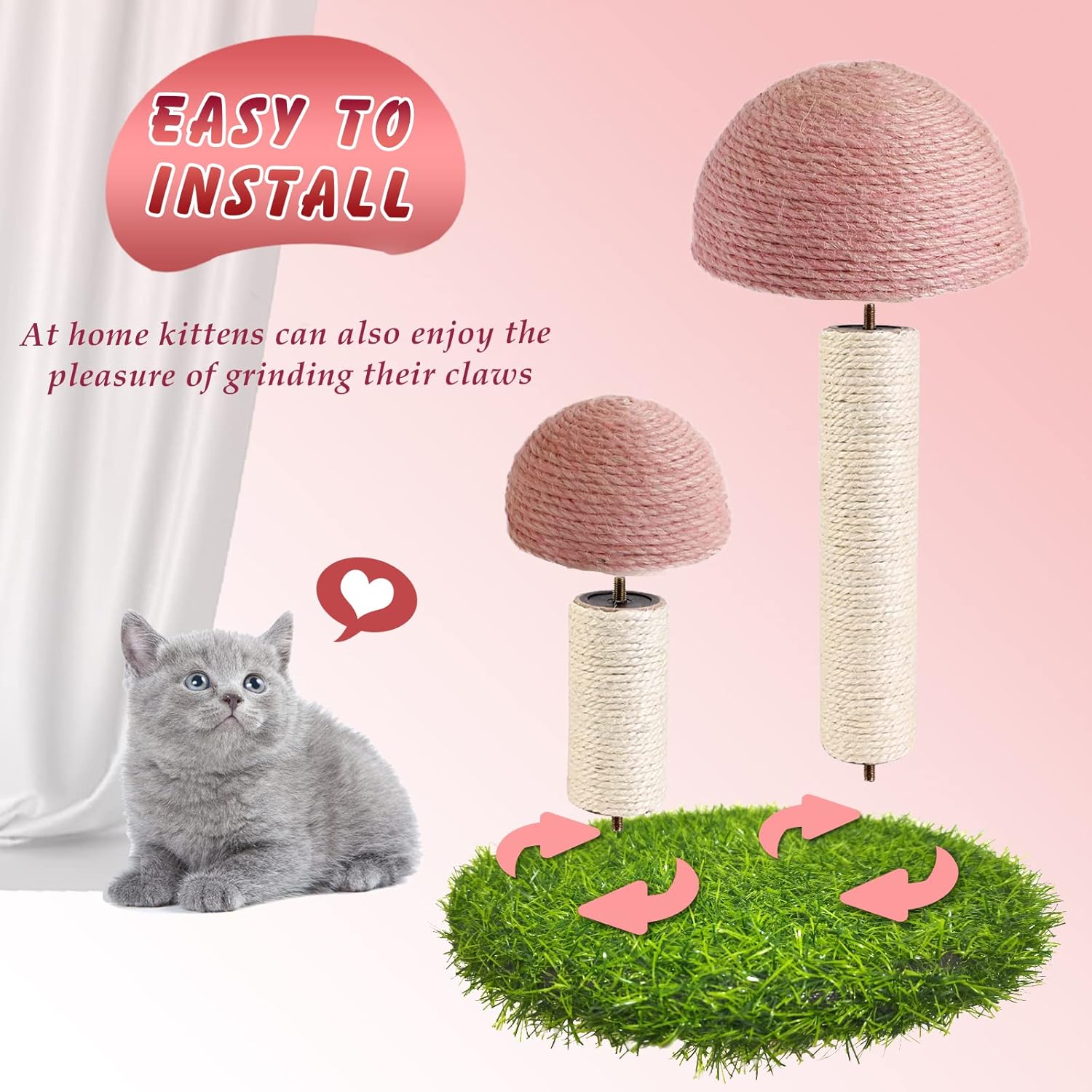 KFX-3404605 Mushroom Cat Scratching Post with Natural Sisal Caps and Sturdy Base for Small Cats