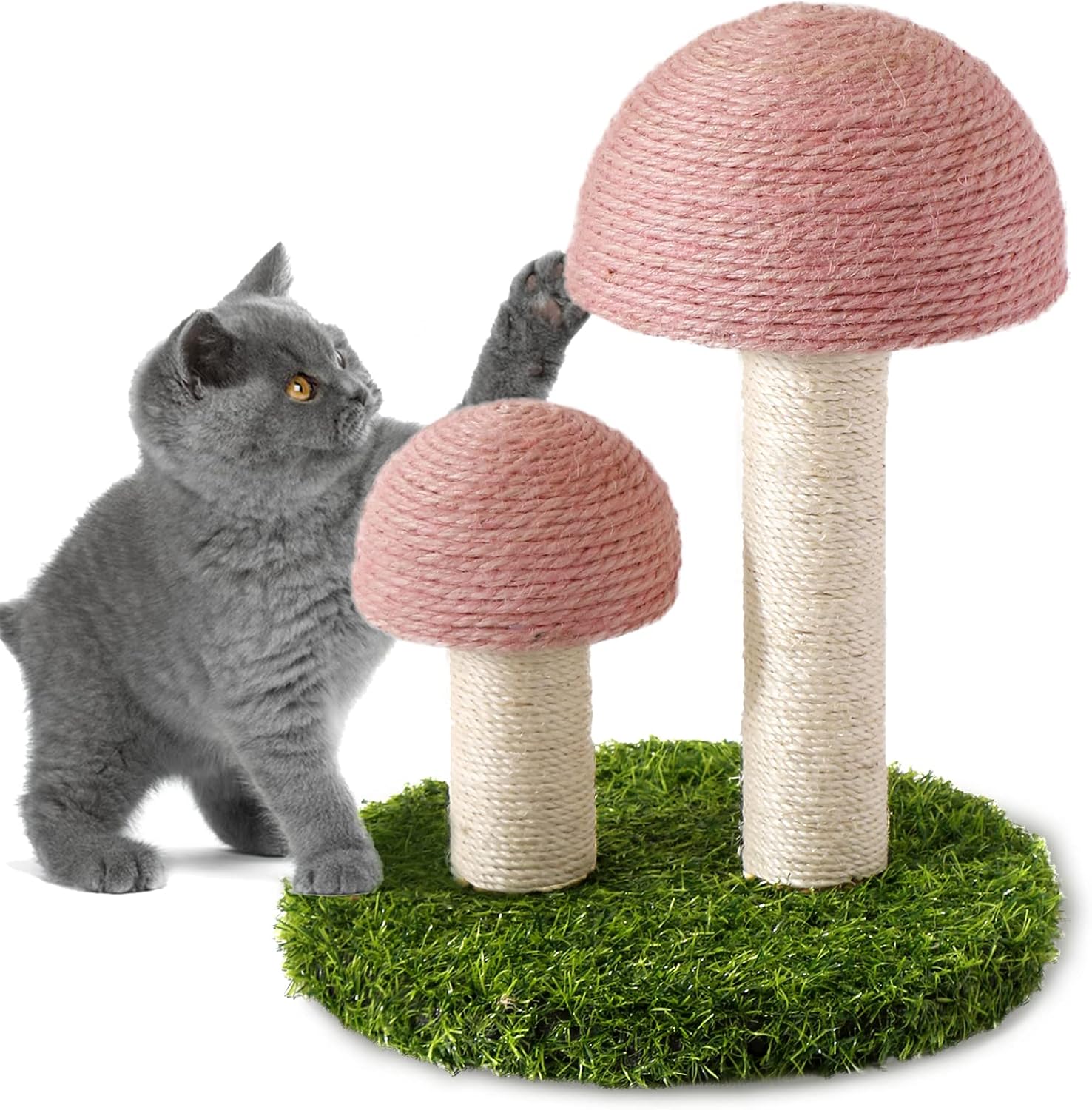 KFX-3404605 Mushroom Cat Scratching Post with Natural Sisal Caps and Sturdy Base for Small Cats