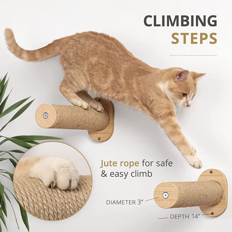 KFX-3404733 Stylish Wall-Mounted Wooden Cat Bed and Climber Set