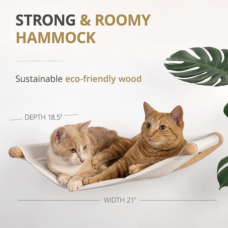 KFX-3404733 Stylish Wall-Mounted Wooden Cat Bed and Climber Set