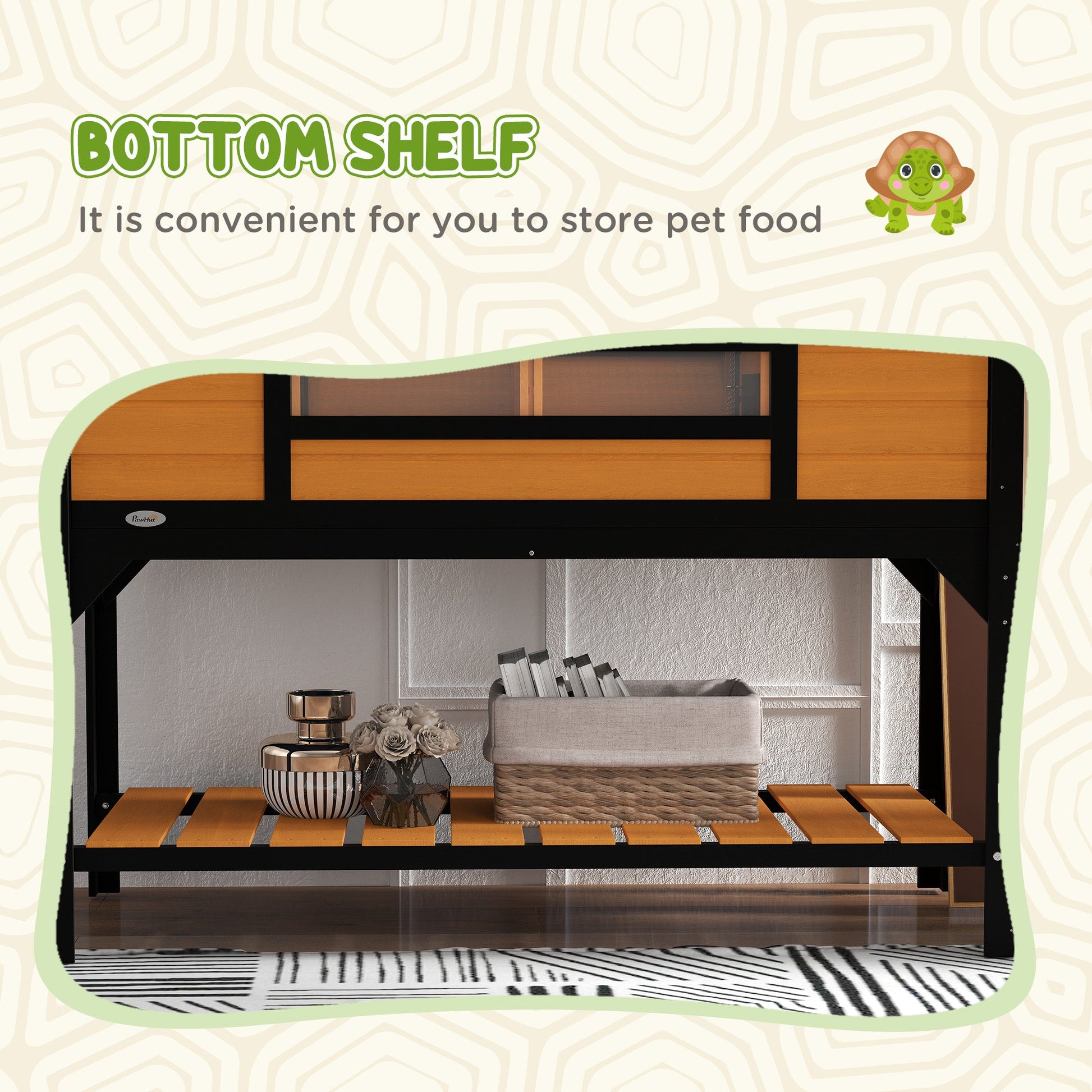 KFX-3406781 Tortoise Enclosure with Dual Hide Boxes, Adjustable Lamp Holder, and Storage Shelf - Yellow Wooden Design