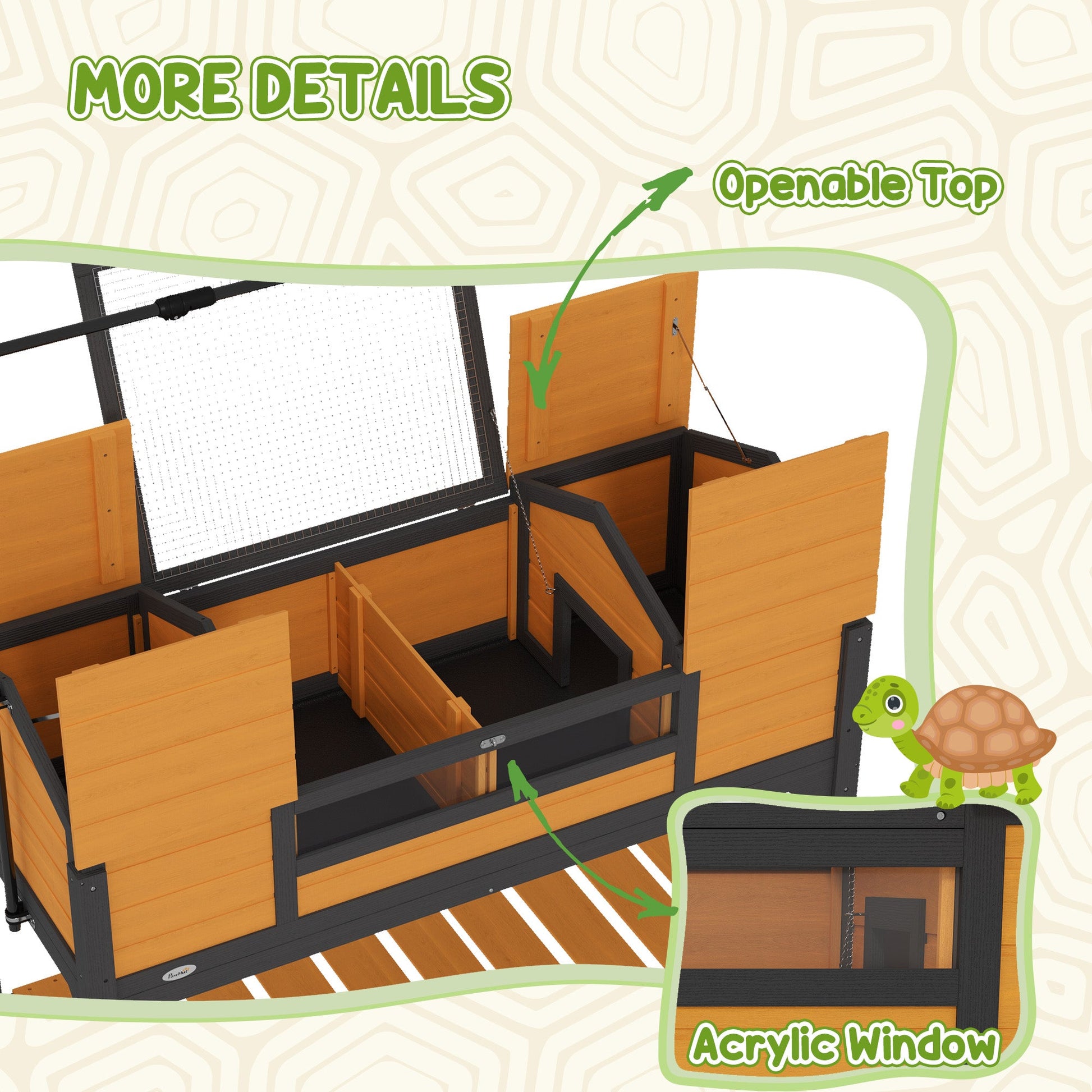 KFX-3406781 Tortoise Enclosure with Dual Hide Boxes, Adjustable Lamp Holder, and Storage Shelf - Yellow Wooden Design