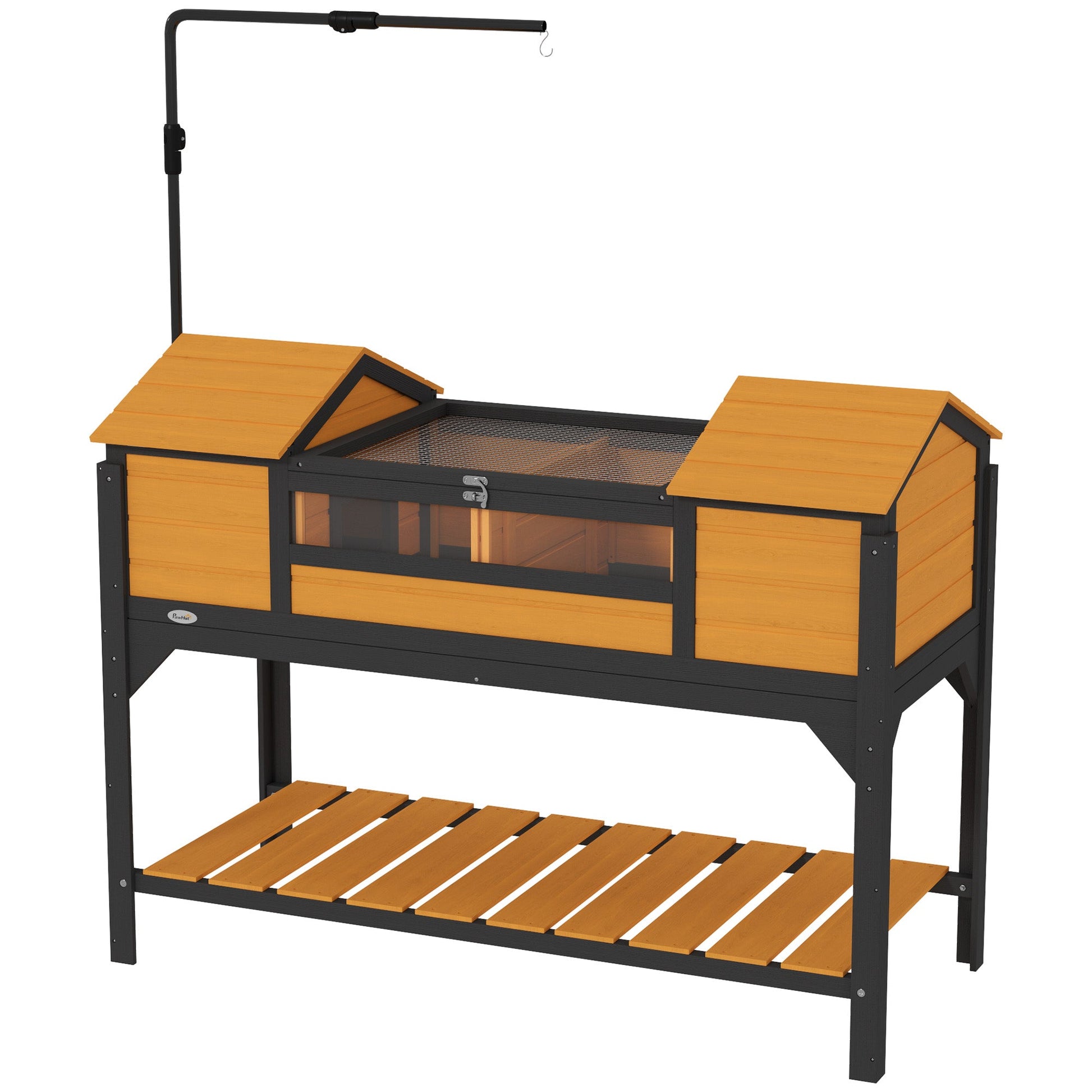 KFX-3406781 Tortoise Enclosure with Dual Hide Boxes, Adjustable Lamp Holder, and Storage Shelf - Yellow Wooden Design