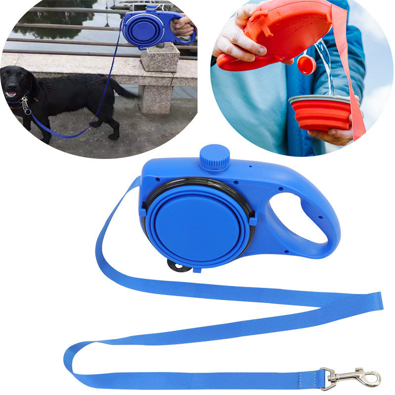 KFX-3412669 Pet Supplies with Water Bottle and Leash - Adjustable Plastic Traction Rope in Blue, Black, or Red