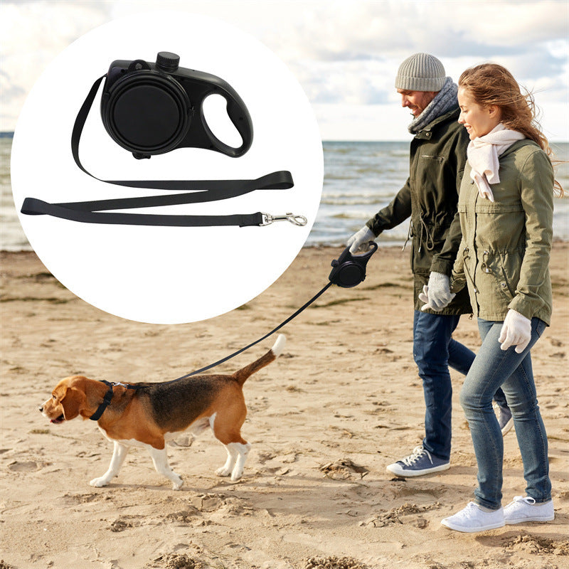 KFX-3412669 Pet Supplies with Water Bottle and Leash - Adjustable Plastic Traction Rope in Blue, Black, or Red