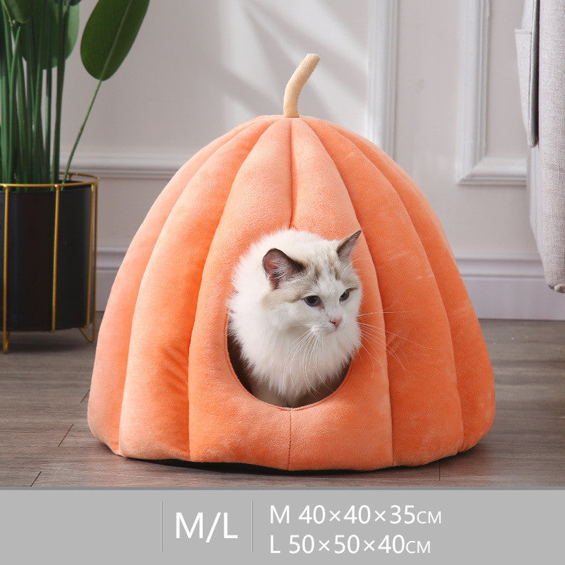 KFX-3412925 Cozy Pumpkin Cat House - Removable and Washable Cat Nest with High Elasticity Fabric