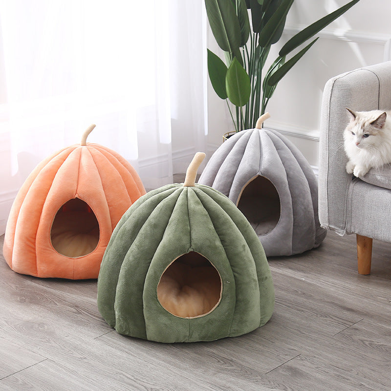 KFX-3412925 Cozy Pumpkin Cat House - Removable and Washable Cat Nest with High Elasticity Fabric