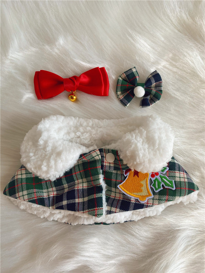 KFX-3417021 Festive Cat Shawl Cloak with Bell and Hairpin in Green and Red - Sizes XS to L