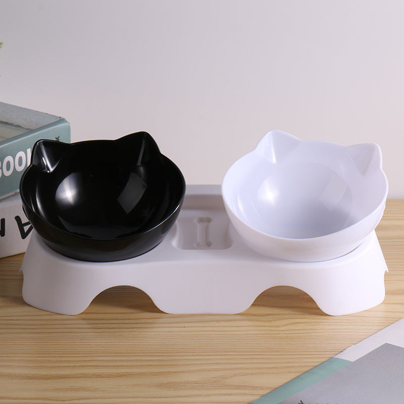 KFX-3418813 Ergonomic Double Bowl Feeder for Cats and Dogs with Neck Protection and Easy Clean Design