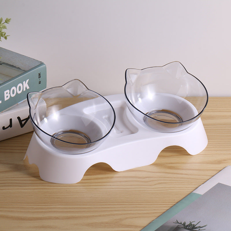 KFX-3418813 Ergonomic Double Bowl Feeder for Cats and Dogs with Neck Protection and Easy Clean Design