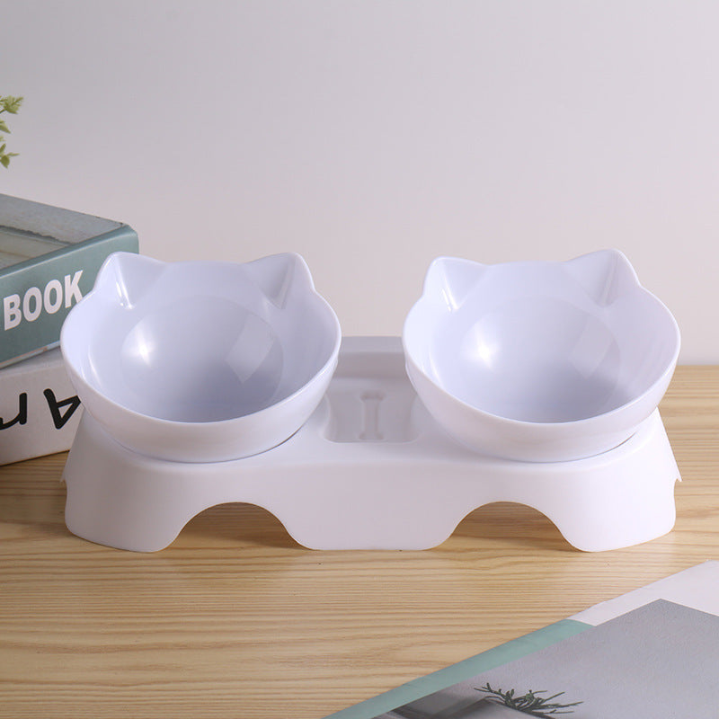 KFX-3418813 Ergonomic Double Bowl Feeder for Cats and Dogs with Neck Protection and Easy Clean Design