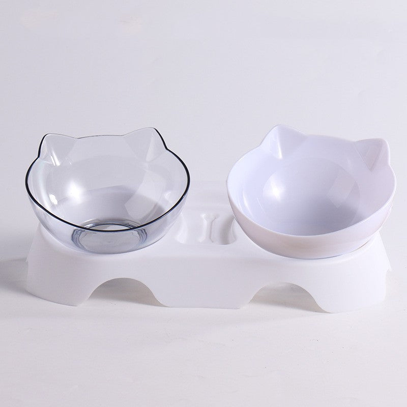 KFX-3418813 Ergonomic Double Bowl Feeder for Cats and Dogs with Neck Protection and Easy Clean Design