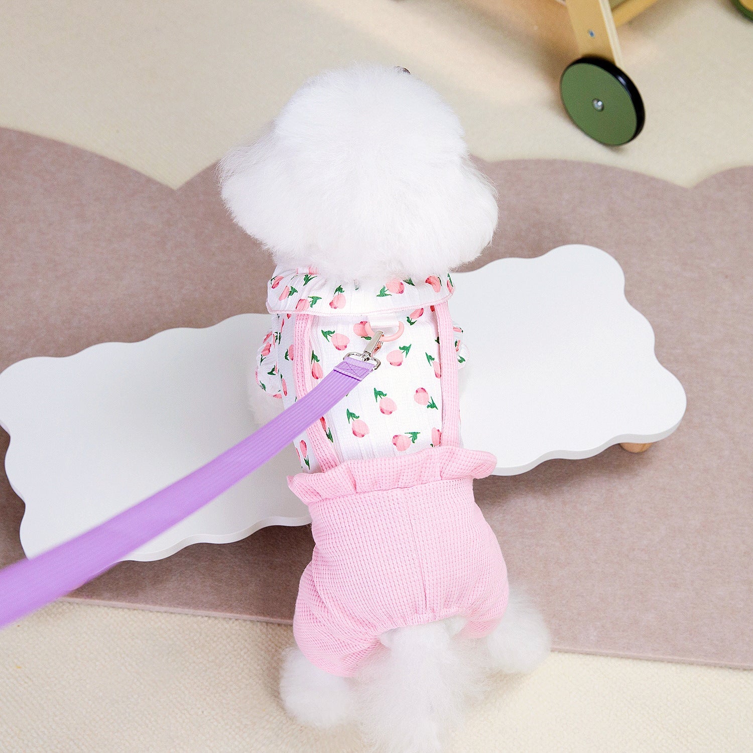 KFX-3419197 Personalized Floral Dog Clothes in Pink and Green - Casual Polyester Pet Apparel for All Sizes