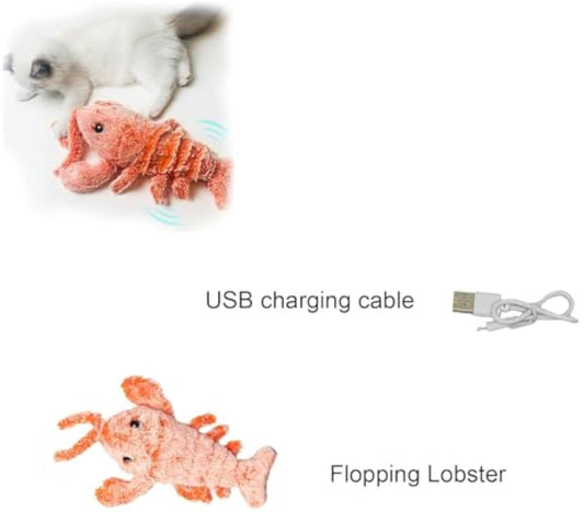 KFX-3421885 Cat and Small Dog Flopping Lobster Toy - Chewable, Catnip-Infused Kicker, USB-Rechargeable, and Washable