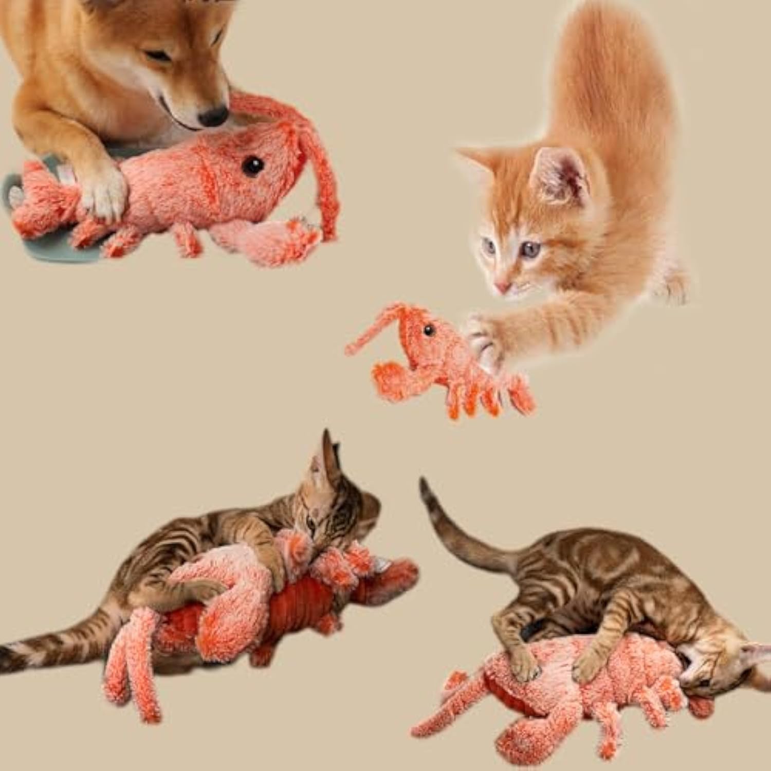 KFX-3421885 Cat and Small Dog Flopping Lobster Toy - Chewable, Catnip-Infused Kicker, USB-Rechargeable, and Washable