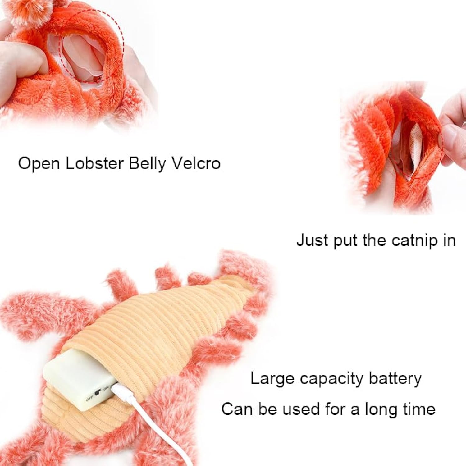 KFX-3421885 Cat and Small Dog Flopping Lobster Toy - Chewable, Catnip-Infused Kicker, USB-Rechargeable, and Washable