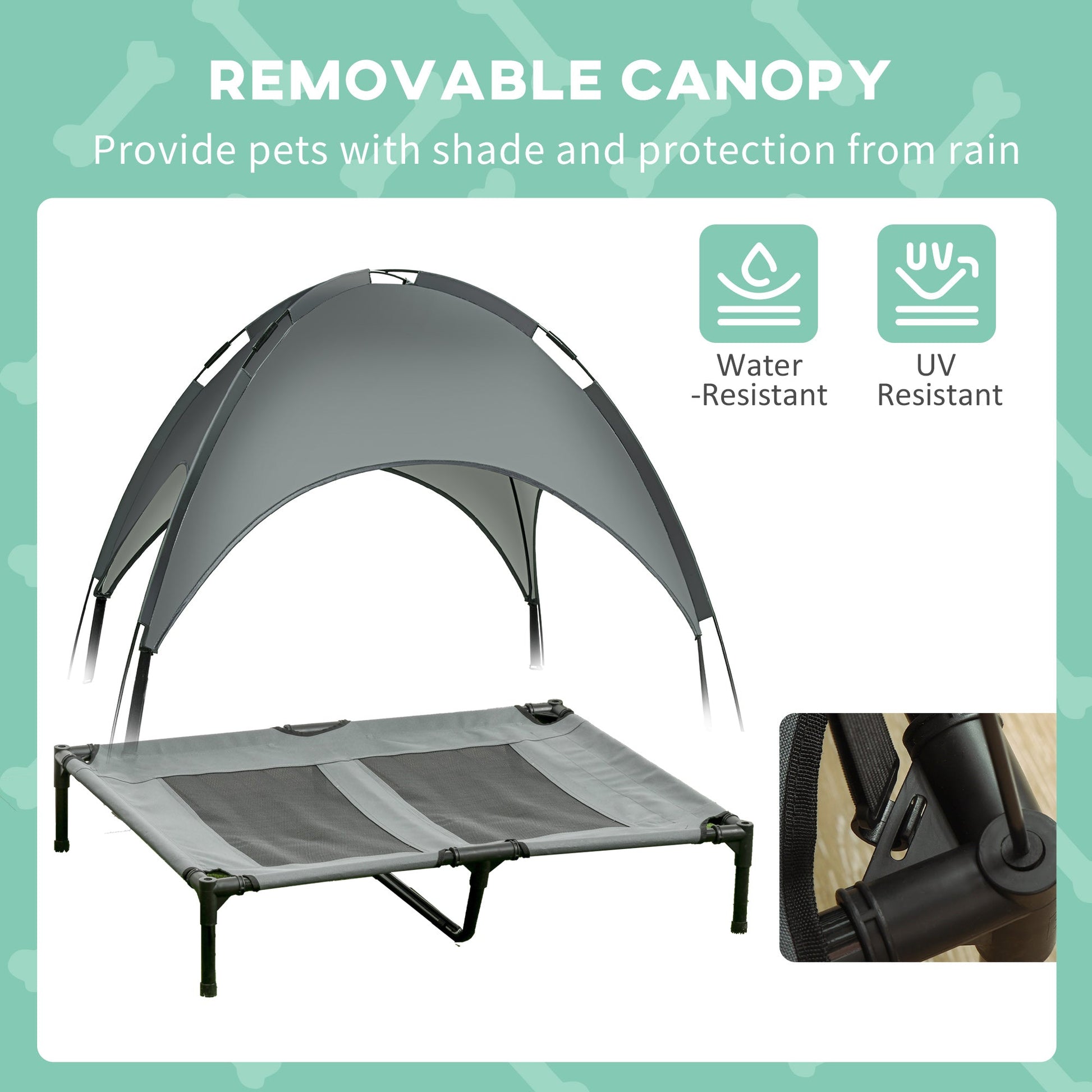 KFX-3423037 Elevated Dog Bed with Removable Canopy Shade, Portable Outdoor Cot for Pets, Gray, 36 Inch, Supports 66 lbs