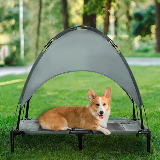 KFX-3423037 Elevated Dog Bed with Removable Canopy Shade, Portable Outdoor Cot for Pets, Gray, 36 Inch, Supports 66 lbs