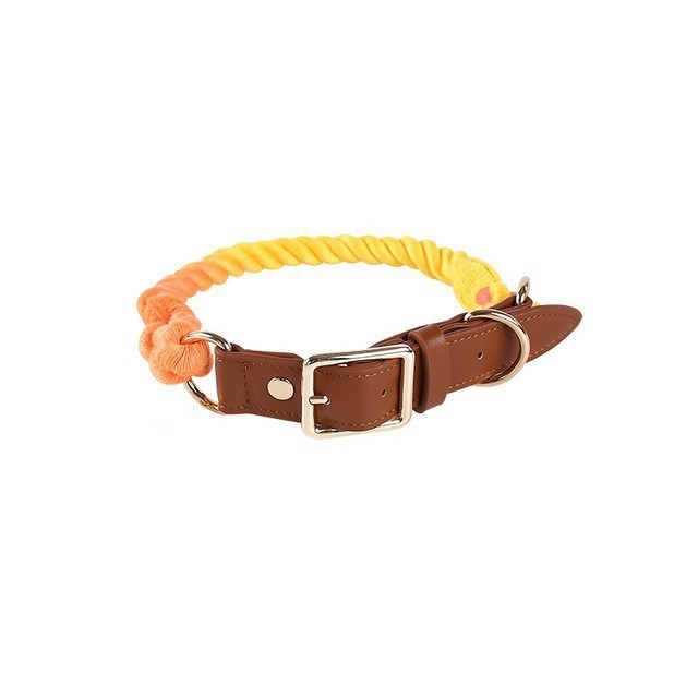 KFX-3424189 Cotton Rope and Leather Dog Leash and Collar Set for Medium to Large Dogs, Multiple Colors Available