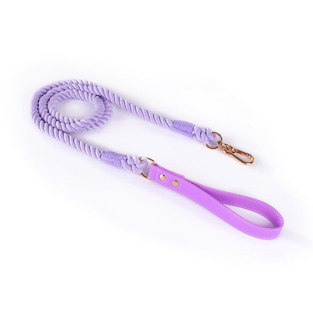 KFX-3424189 Cotton Rope and Leather Dog Leash and Collar Set for Medium to Large Dogs, Multiple Colors Available
