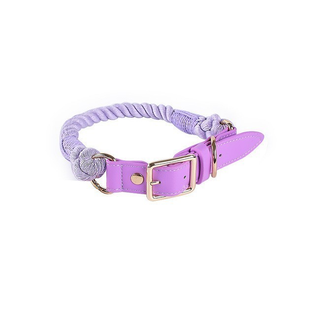 KFX-3424189 Cotton Rope and Leather Dog Leash and Collar Set for Medium to Large Dogs, Multiple Colors Available