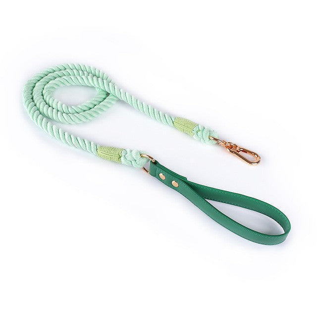 KFX-3424189 Cotton Rope and Leather Dog Leash and Collar Set for Medium to Large Dogs, Multiple Colors Available