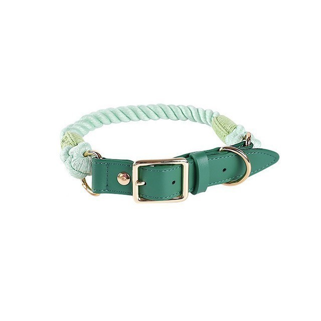 KFX-3424189 Cotton Rope and Leather Dog Leash and Collar Set for Medium to Large Dogs, Multiple Colors Available