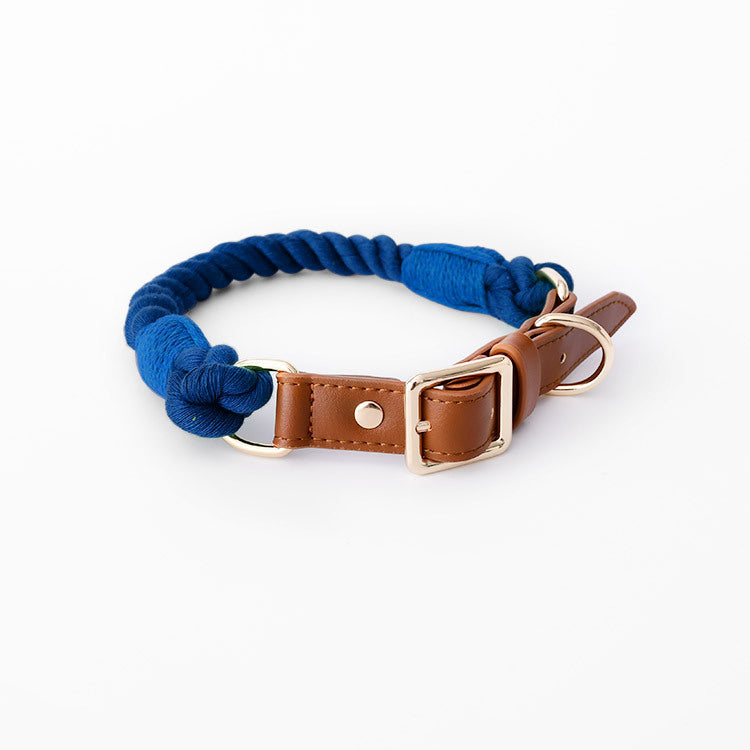 KFX-3424189 Cotton Rope and Leather Dog Leash and Collar Set for Medium to Large Dogs, Multiple Colors Available