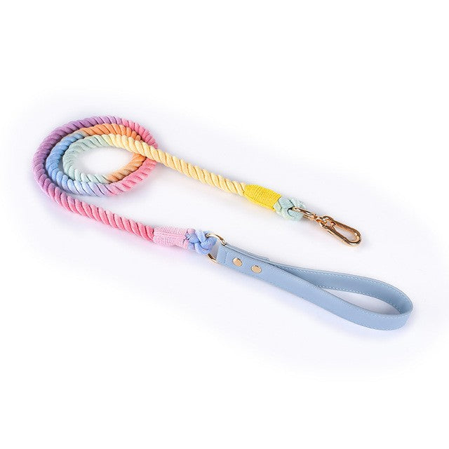 KFX-3424189 Cotton Rope and Leather Dog Leash and Collar Set for Medium to Large Dogs, Multiple Colors Available