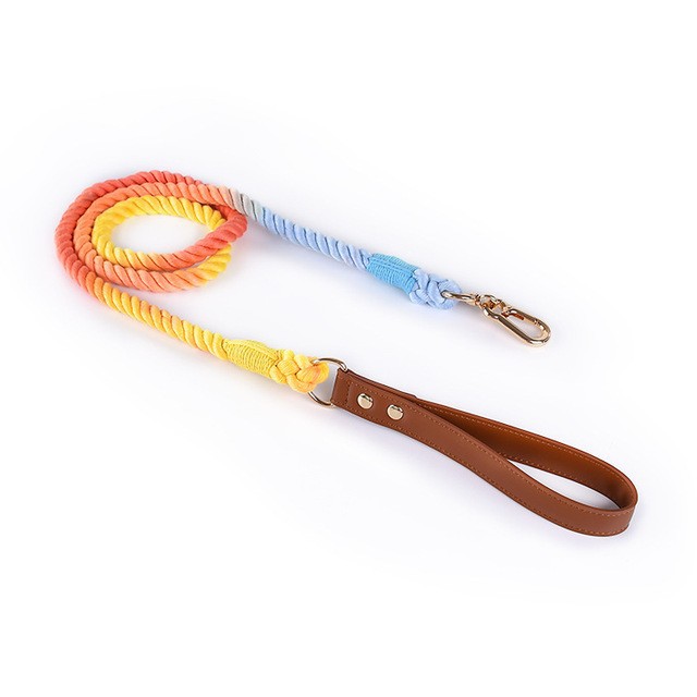 KFX-3424189 Cotton Rope and Leather Dog Leash and Collar Set for Medium to Large Dogs, Multiple Colors Available