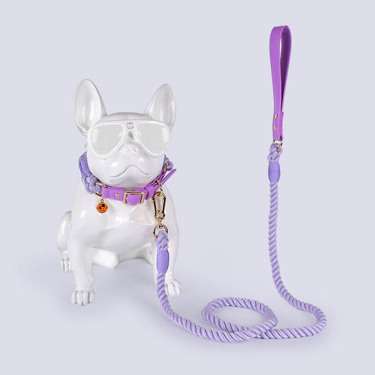 KFX-3424189 Cotton Rope and Leather Dog Leash and Collar Set for Medium to Large Dogs, Multiple Colors Available